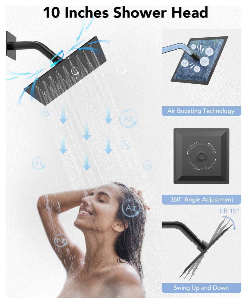 3-Function Shower Faucet System with Pressure Balance Valve, Matte Black