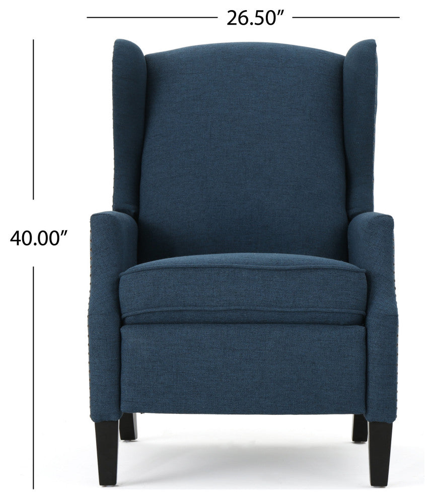 GDF Studio Weyland Contemporary Fabric Wingback Pushback Recliner, Navy Blue