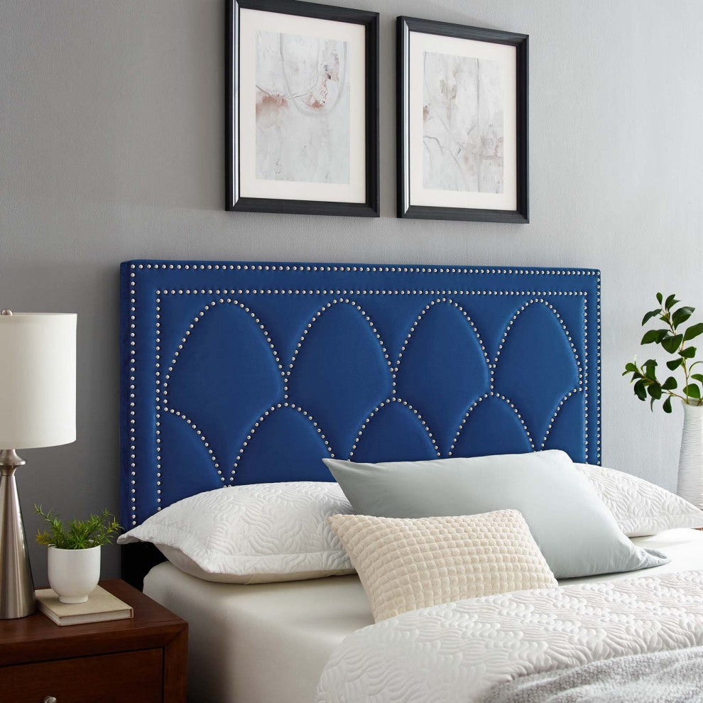 Headboard, Full Queen Size, Velvet, Blue Navy, Modern Contemporary, Bedroom