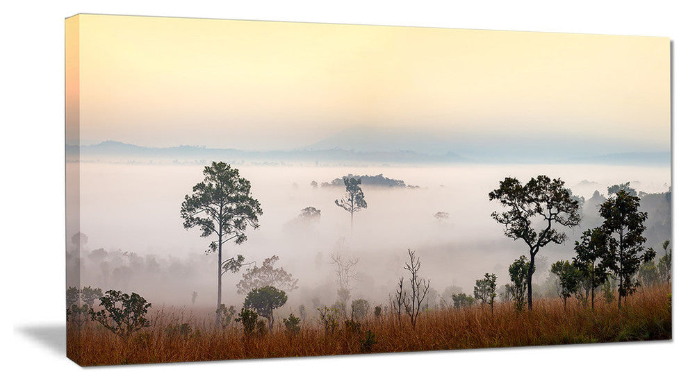 Misty Morning Panorama, Landscape Canvas Art Print, 60"x28"