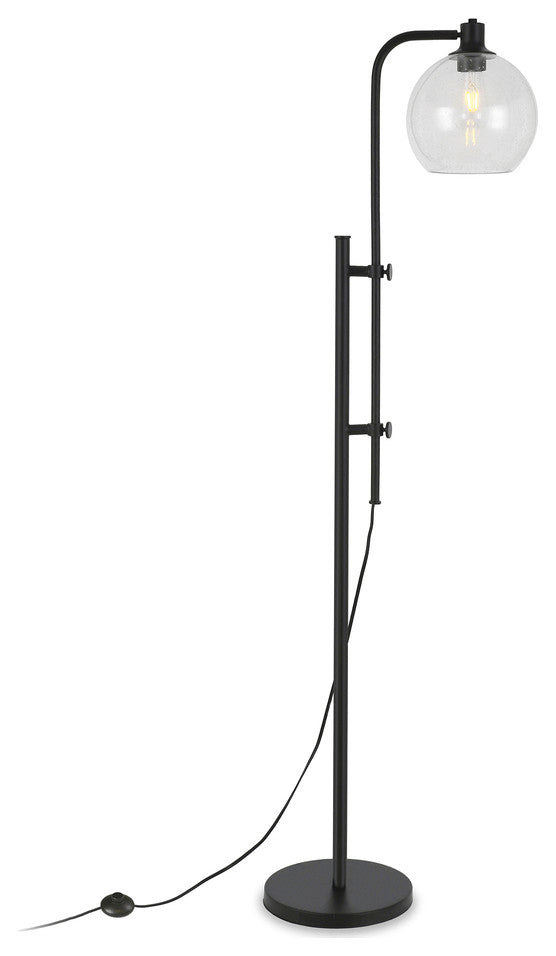 68" Black Adjustable Reading Floor Lamp With Clear Seeded Glass Globe Shade