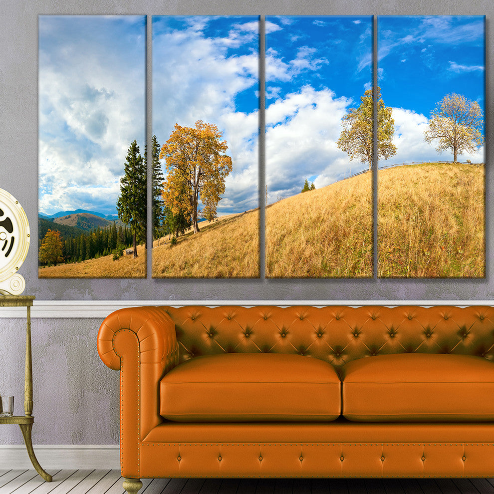 Mountain Autumn Panorama, Landscape Canvas Art Print, 48"x28", 4 Panels