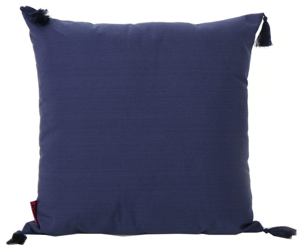 GDF Studio 4-Piece Nolan Fabric Tassel Throw Pillows Set, Dark Blue