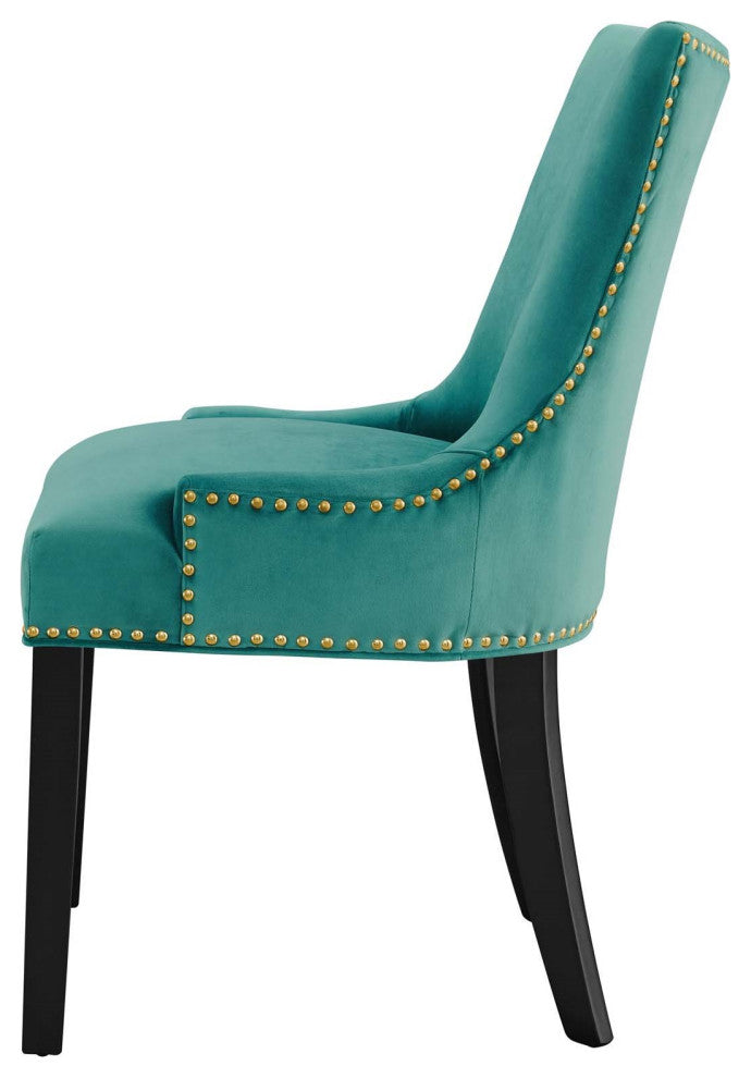 Dining Chair, Nailhead, Set of 2, Teal Blue, Velvet, Modern, Bistro Hospitality