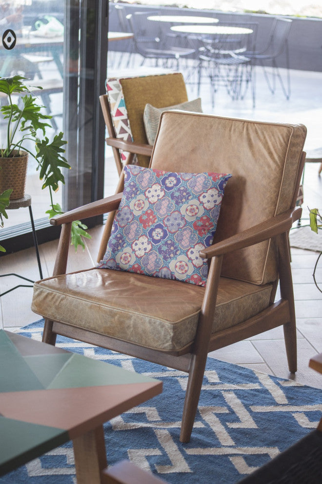 16 Turquoise Cream Trellis Suede Throw Pillow