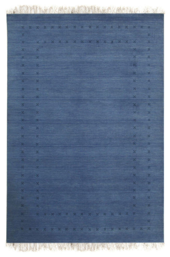 Handmade Wool Blue Transitional Solid Lori Baft Rug, 6' X 9'