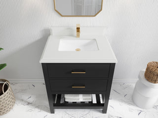 Parker 30" Single Sink Bath Vanity, Black 1.5" White Quartz