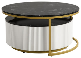 Gewnee Modern Round Nesting Coffee Table Fluted, Black