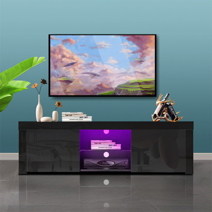 Black morden TV Stand with LED Lights high glossy front TV Cabinet