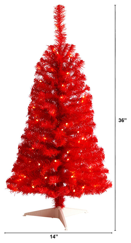3' Red Artificial Christmas Tree With 50 LED Lights and 118 Bendable Branches