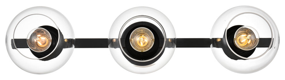 3 Light Black And Clear Bath Sconce