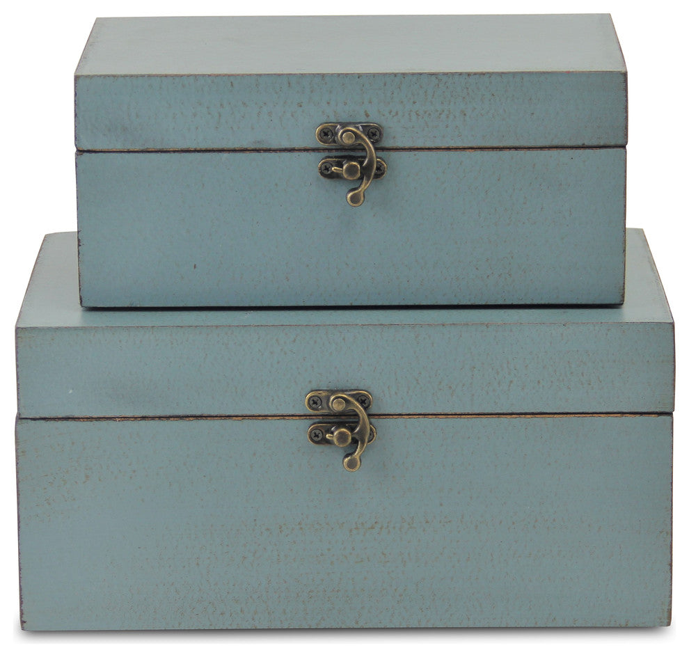 Weathered Blue Boxes, Set of 2