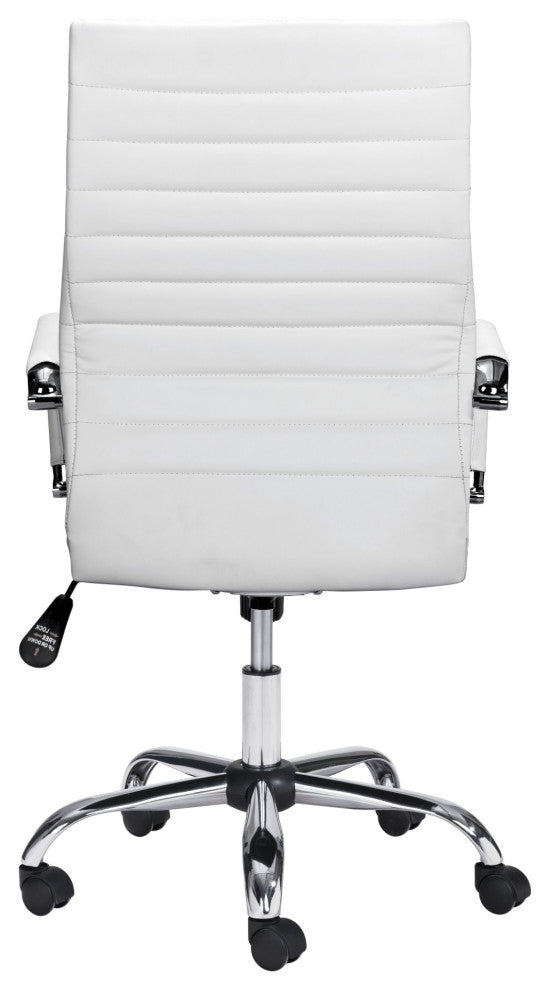 Computer Chair, Faux Vinyl Leather, Steel, White, Silver, Home Business Office