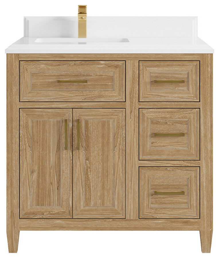 Santa Monica 36 Left Offset  Bath Vanity in Whitewashed Teak 1.5" White Quartz