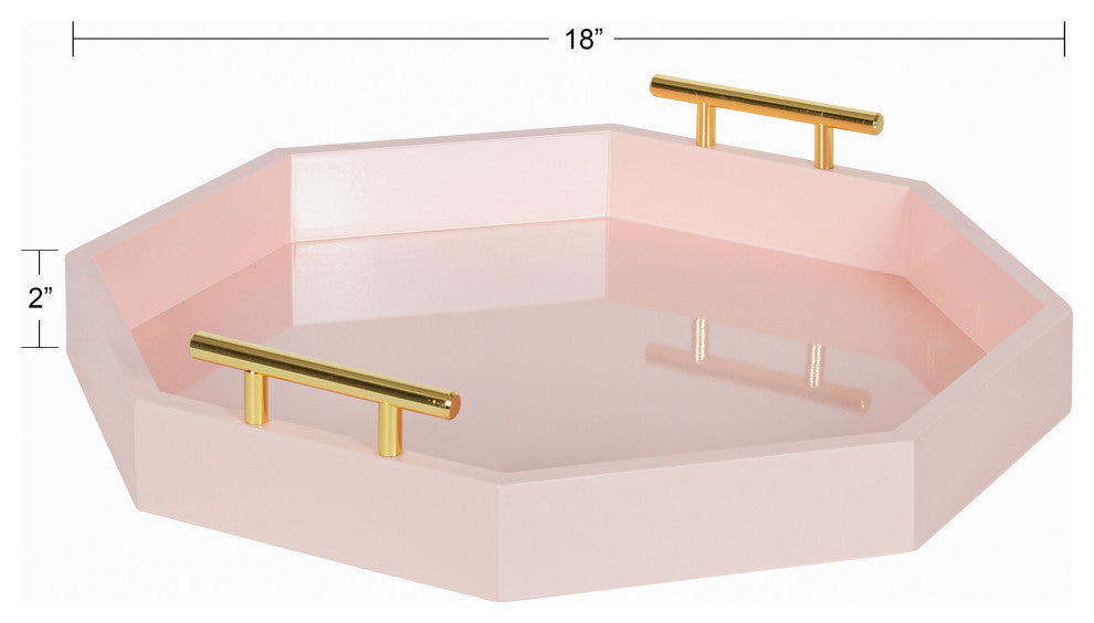 Lipton Octagon Decorative Tray With Metal Handles, Pink, 18"x18"