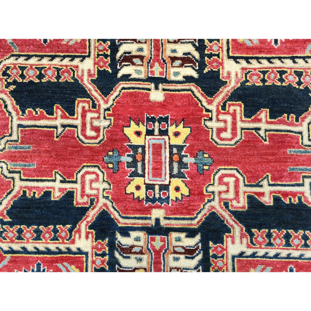 Imperial Red Afghan Peshawar Heriz Wool Hand Knotted Oriental Rug, 6'1"x9'2"