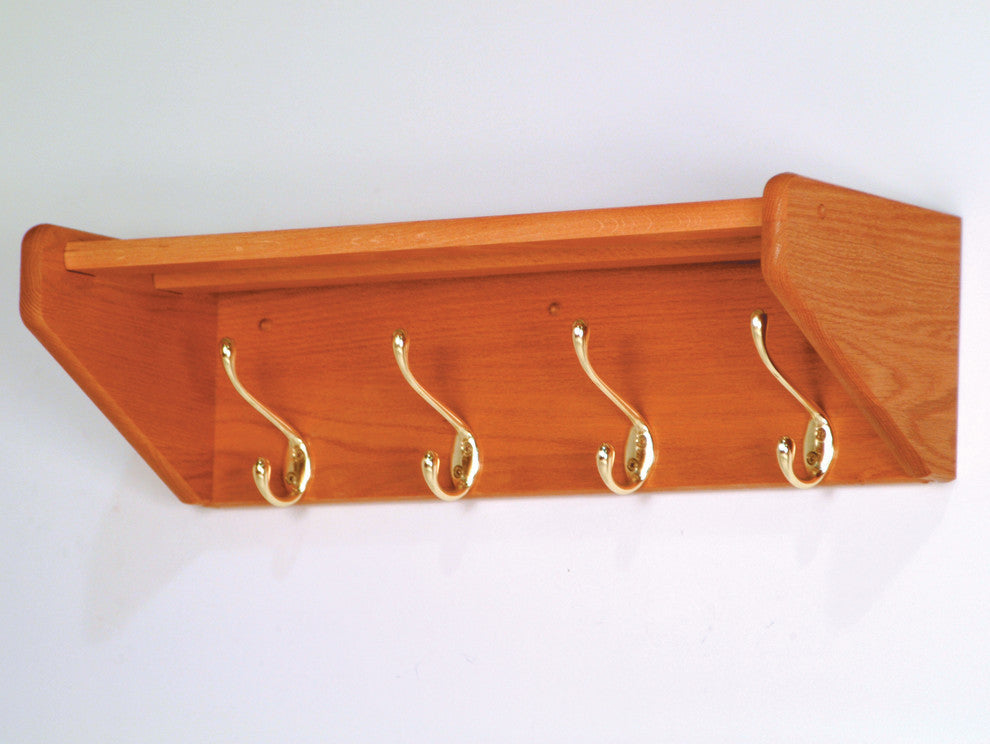 4 Hook Shelf, Medium Oak