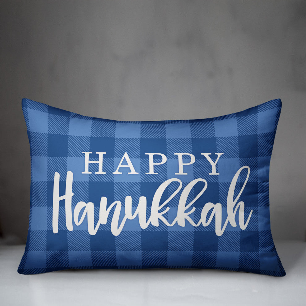 Happy Hanukkah Buffalo Check 14"x20" Throw Pillow