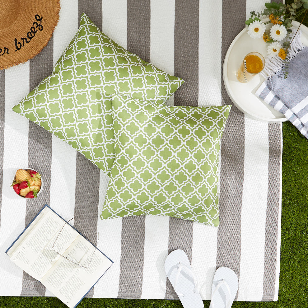 Green Lattice Outdoor Pillow Cover 18x18 (Set of 2)