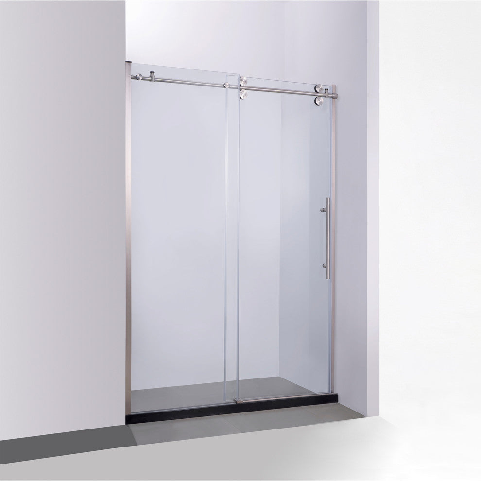 Massa Single Sliding Frameless Shower Door, Brushed Nickel, 48"x76"