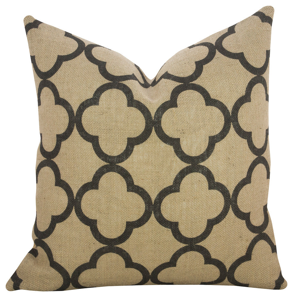 Black Quatrefoil Burlap Pillow