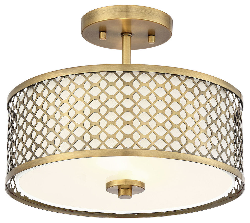 2-Light Semi-Flush Mount, Natural Brass