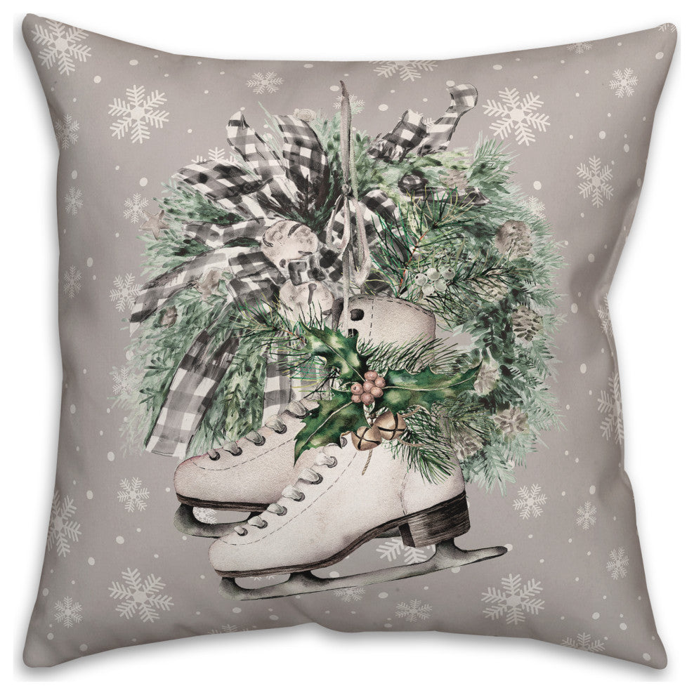 Neutral Ice Skates Wreath 18 x 18 Spun Poly Pillow