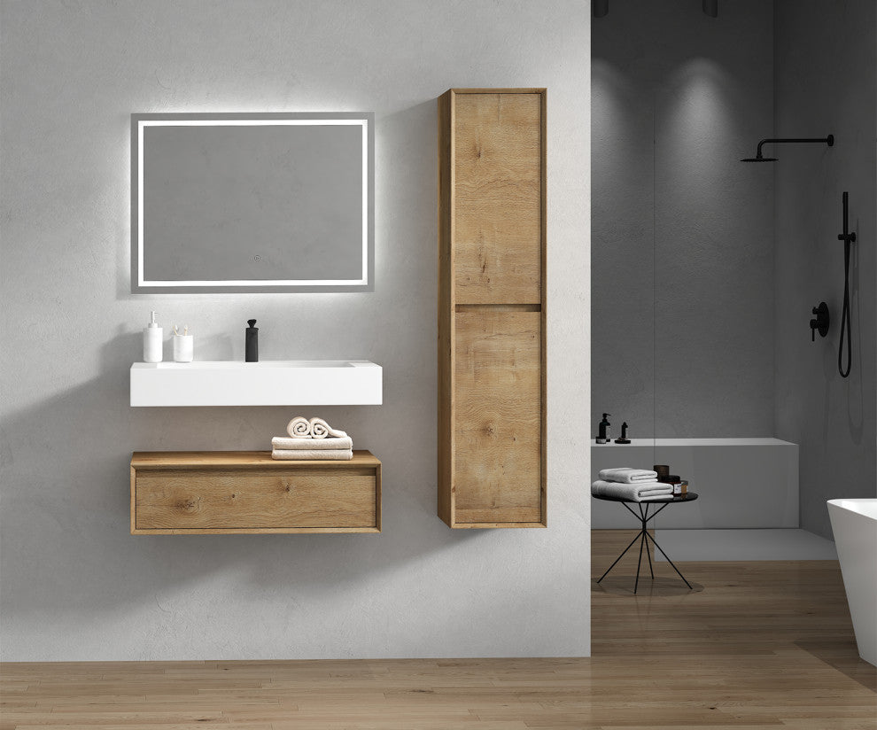 Alysa 36" Floating Bath Vanity, Acrylic Sink/Single Faucet Hole, White Oak