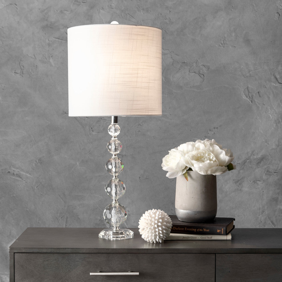Nuloom 27" Crystal Rain Drops Linen Shade Clear, 3-Way Switch Table Lamp