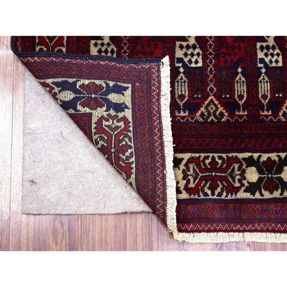 Red Hand Knotted Shiny Wool Afghan Khamyab Runner Orientel Rug, 2'10"x10'0"