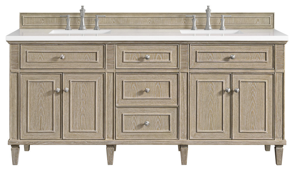 Lorelai 72" Double Vanity, Oak, 3 CM White Zeus Top