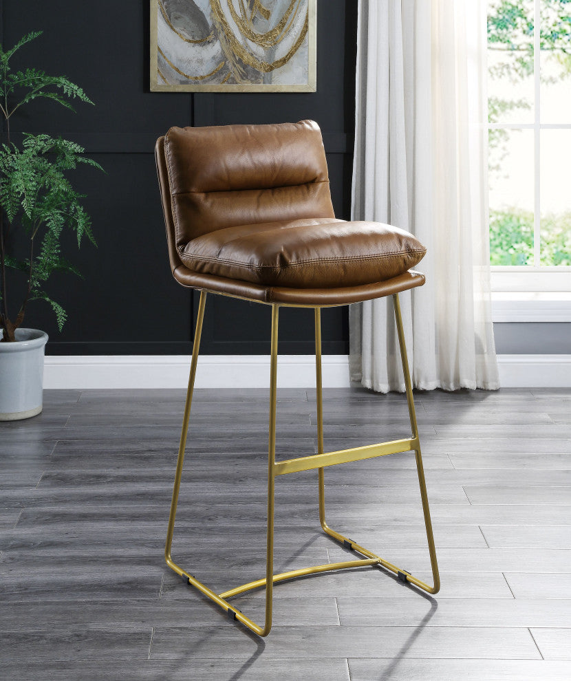Acme Alsey Bar Chair 1PC Saddle Brown Top Grain Leather