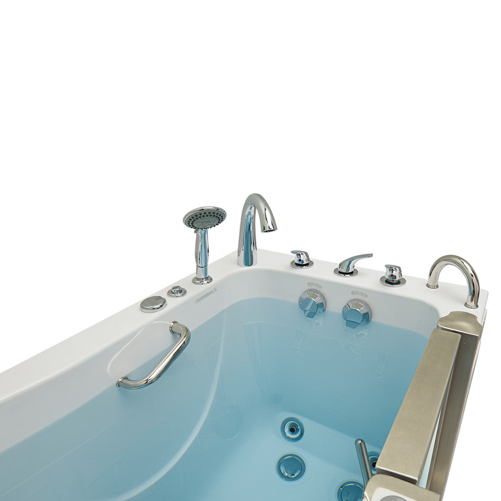 Ella Elite 32"x52" Acrylic Massage Walk-In Bathtub Inward Swing Door, Dual Drain