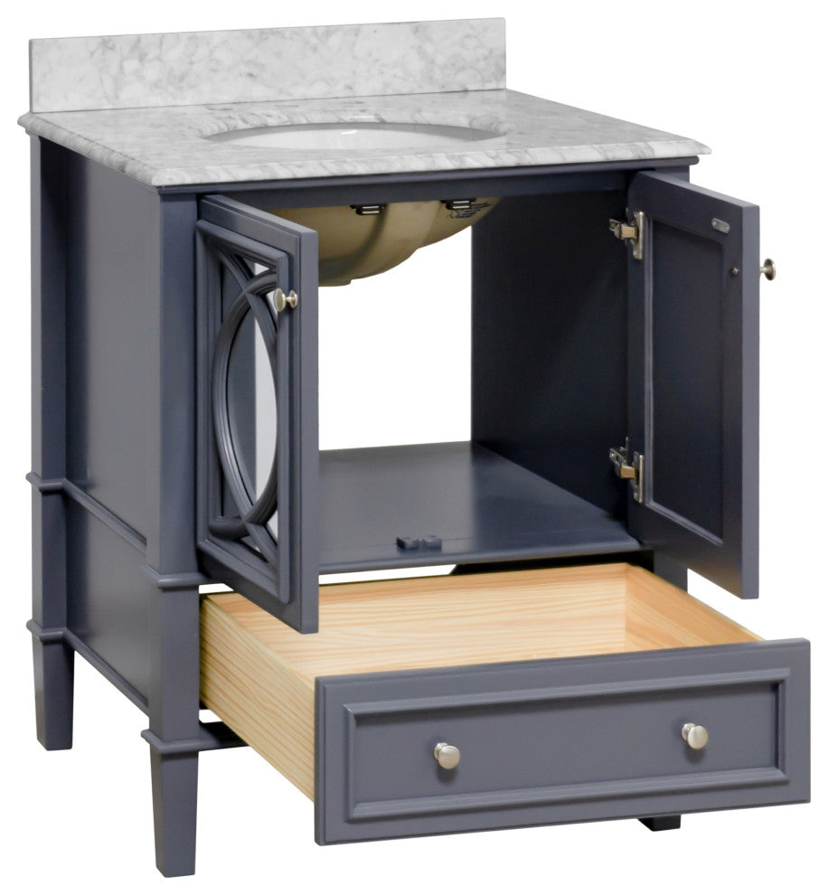 Olivia 30" Bathroom Vanity, Marine Gray, Carrara Marble