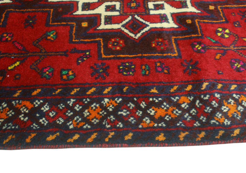 Fine Vintage Distressed Nina Red/Navy Runner, 3'3x8'10