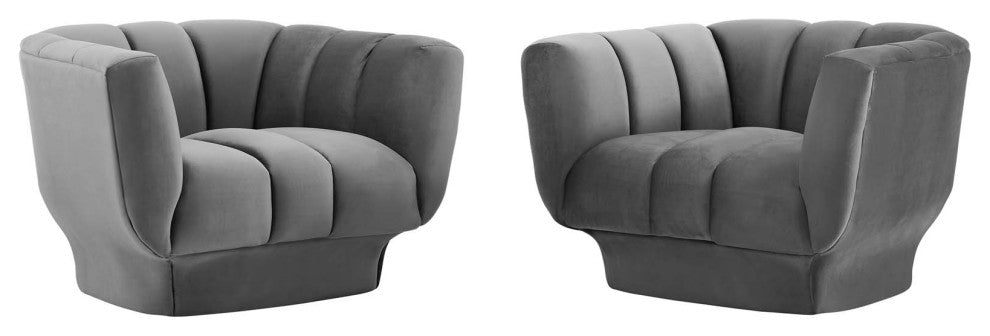 Entertain Vertical Channel Tufted Performance Velvet Armchair Set of 2 - Gray