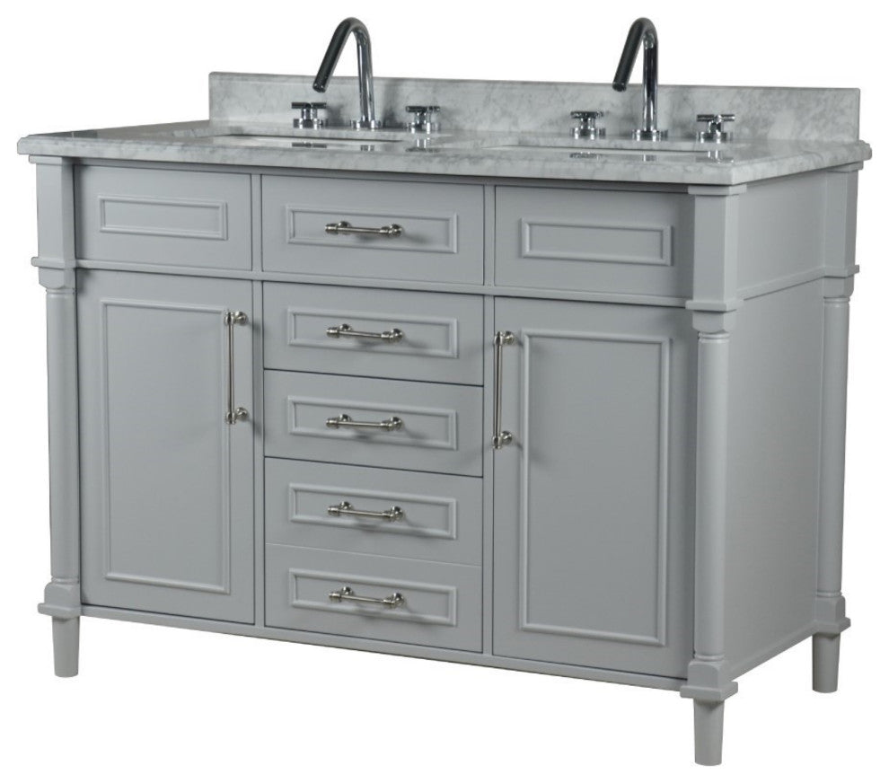 48" Double Vanity, Light Gray With White Carrara Marble Top