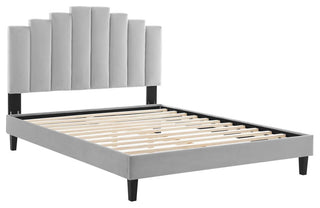 Elise Full Performance Velvet Platform Bed Light Gray