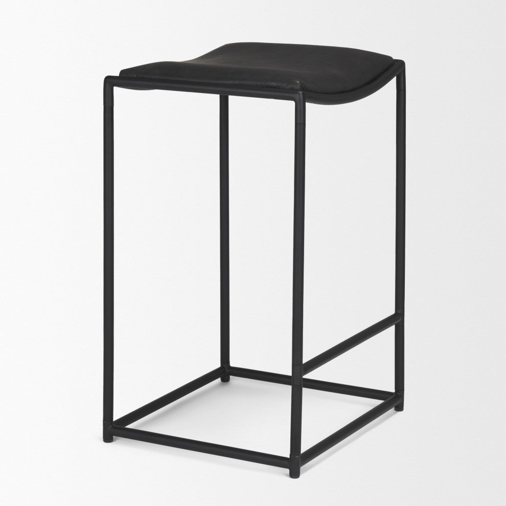 Taniel Black Leather With Black Metal Counter Stool