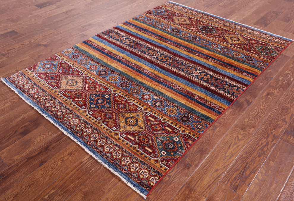 4' 7" X 6' 8" Super Kazak Khorjin Hand-Knotted Wool Rug Q5457