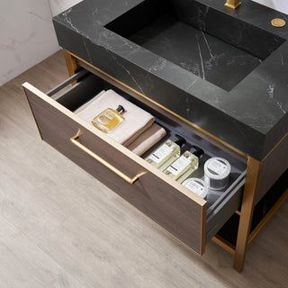 Segovia Bath Vanity with Sintered Stone Top, Suleiman Oak, 36", No Mirror