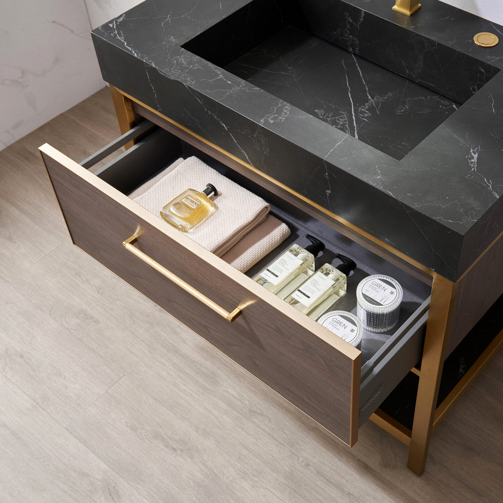 Segovia Bath Vanity with Sintered Stone Top, Suleiman Oak, 36", No Mirror
