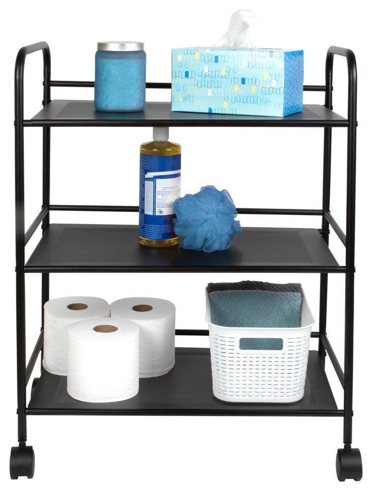 3 Tier Metal Cart with Wheels, Black