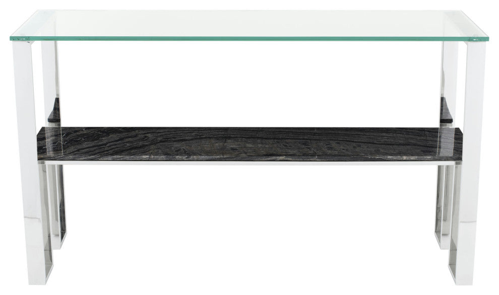 Marble Console Table, Glass Top Console Table, Modern Entryway Table, Black