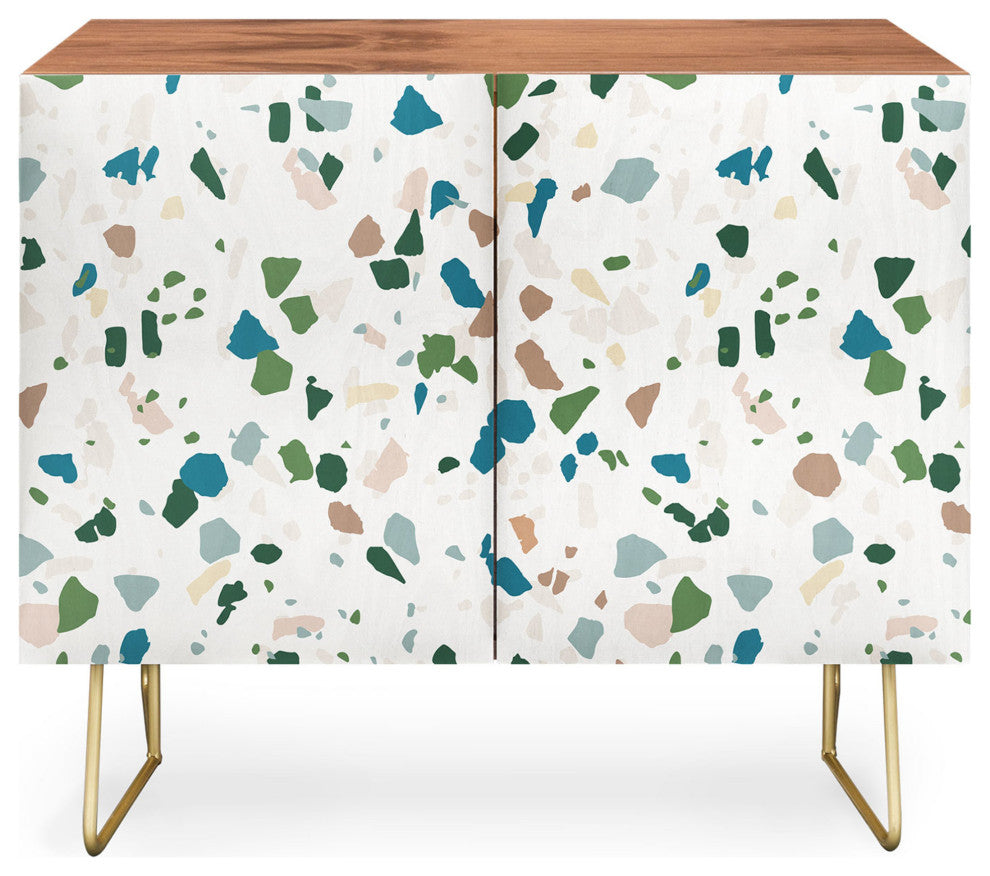 Deny Designs Terrazzo Credenza, Walnut, Gold Steel Legs