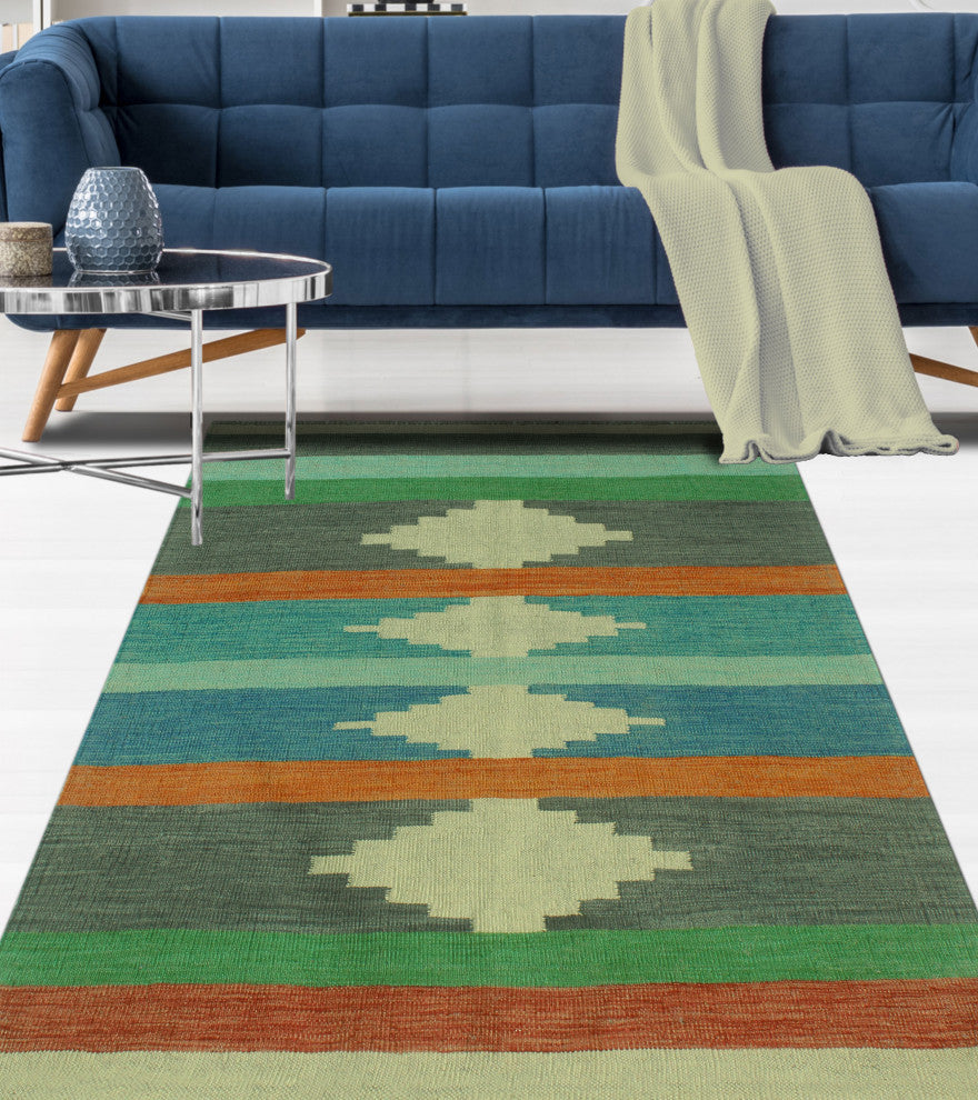 Winchester Kilim Zainnah Gray/Turquoise Rug, 3'11x5'10