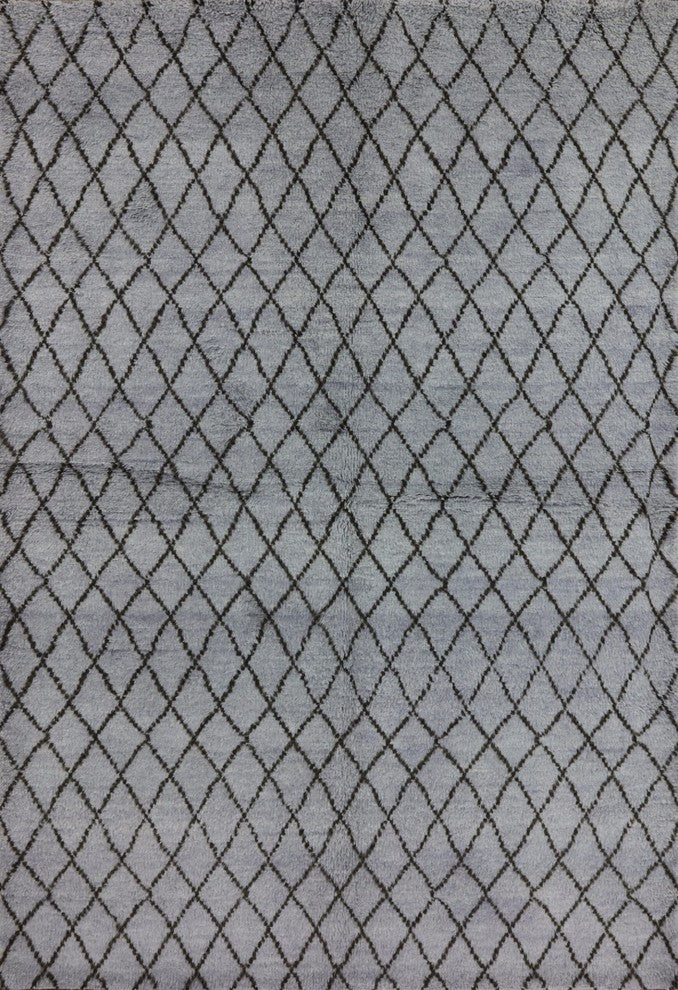 Moroccan Diamond Design 6'x9' Blue Hand Knotted Oriental Wool Area Rug