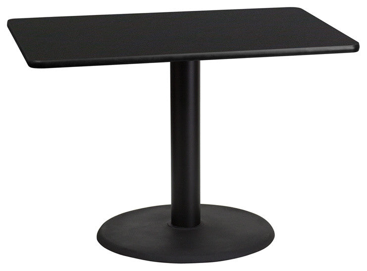 30'' x 42'' Rectangular Black Laminate Table Top with 24'' Round Base