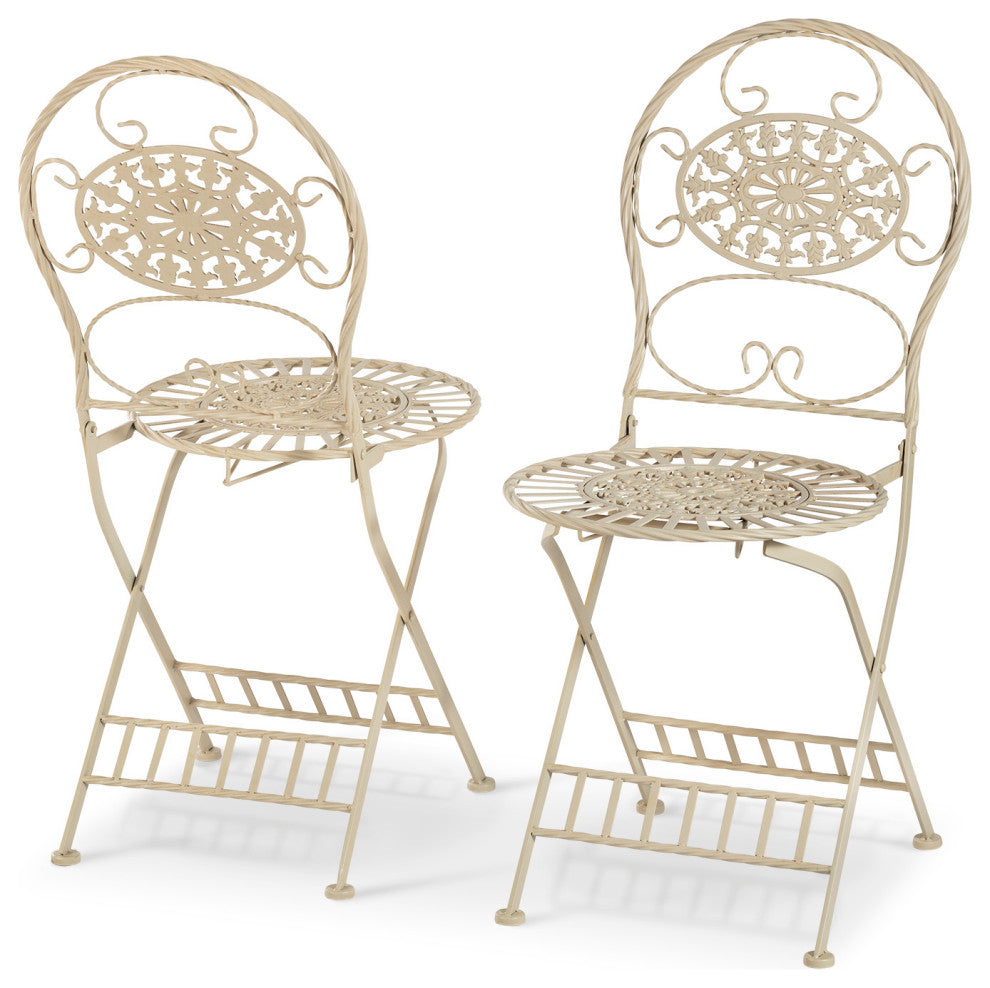 3-Piece Oval Bistro Set Folding Table and Chairs Patio Seating, White