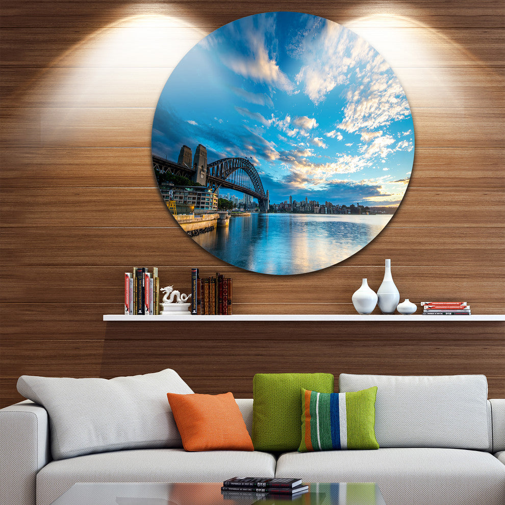 Sunrise From Sydney Harbor Bridge, Seashore Round Wall Art, 36"